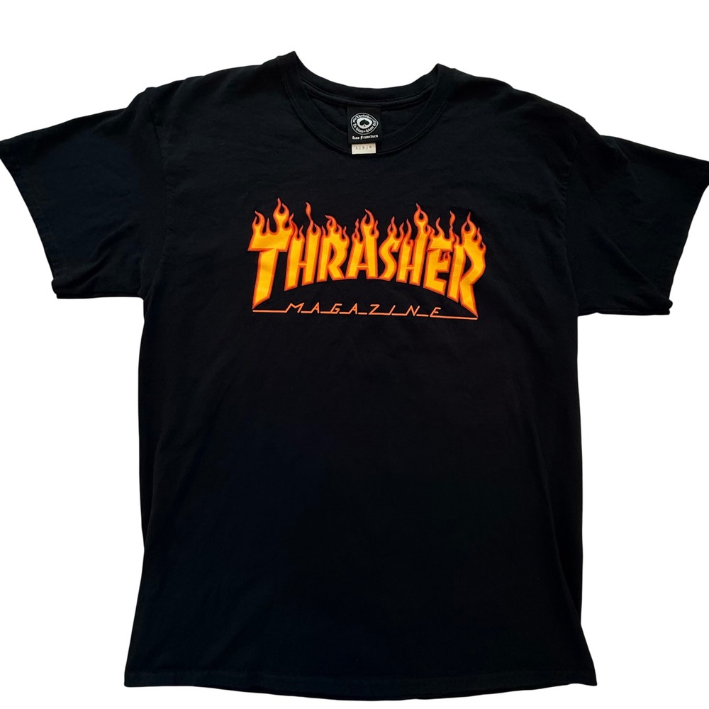 Thrasher Magazine Flame Logo T-Shirt‎ Mens Large Black Short Sleeve Skate Tee